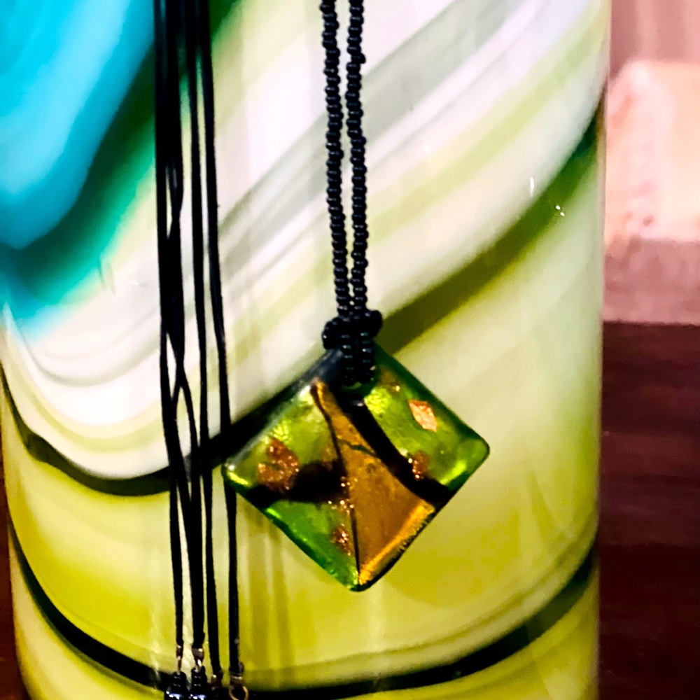 Beautiful Blown Glass 24” Suede Beaded Necklace